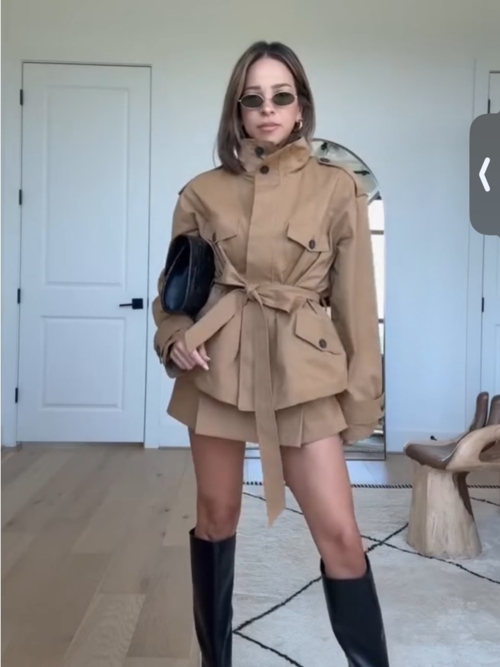 NWT ZARA MATXCHING SET Women's Tan Trench Belted Jacket & Button Skort
